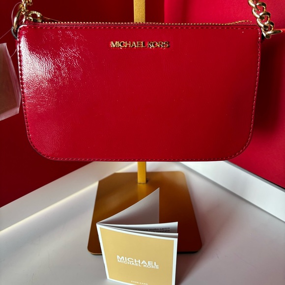 Michael Kors Handbags - MICHAEL KORS jet set medium red leather pouchette bag NWT